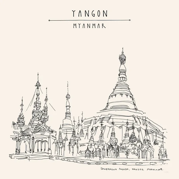 Yangon (Rangoon), Myanmar (Birmanie), Asie du Sud-Est. Shwedagon pag — Image vectorielle