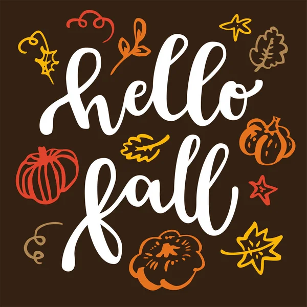 Bonjour, Fall. Automne et Thanksgiving main calligraphique moderne dra — Image vectorielle