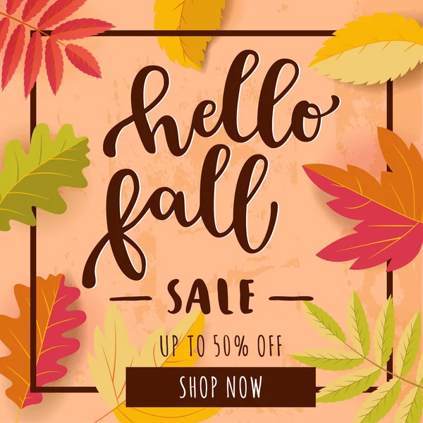 Промоутерский баннер Hello Fall Sale. Яркие теплые цвета — стоковый вектор