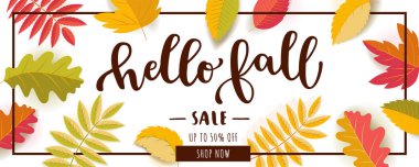 Merhaba Güz Satılık yatay promosyon afiş. Parlak sıcak renkler