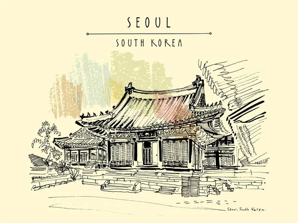 Soul, Etelä-Korea, Aasia. Changgyeonggungin palatsi. Käsin piirretty vin — vektorikuva