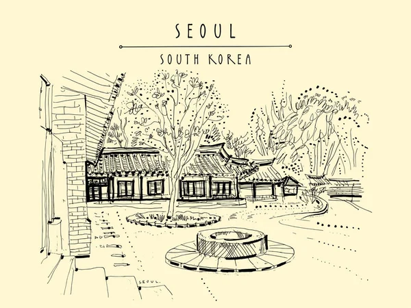 Сеул, Південна Корея, Азія. Палац Чхандоккун, Nakseonjae Compl — стоковий вектор