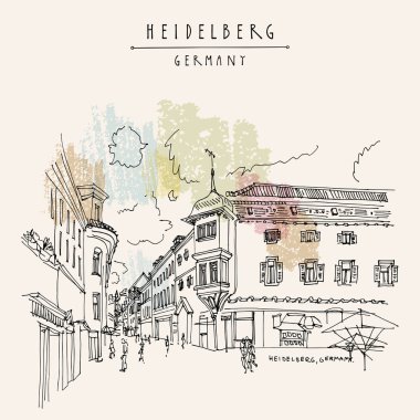 Heidelberg, Almanya, Avrupa. Yan yürüyüş kafeler ile Şehir meydanı