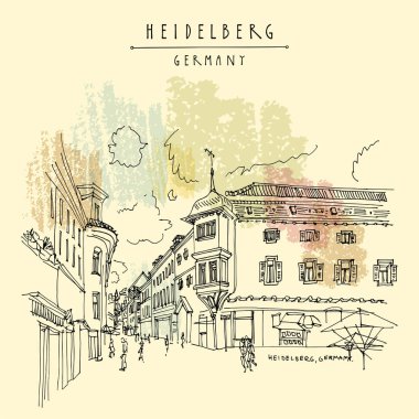 Heidelberg, Almanya, Avrupa. Yan yürüyüş kafeler ile Şehir meydanı
