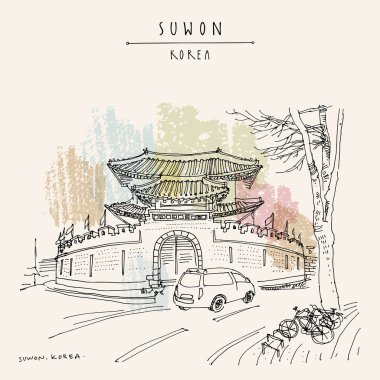 Suwon, Güney Kore, Asya. Hwaseong Kalesi'ndeki Paldalmun kapısı,