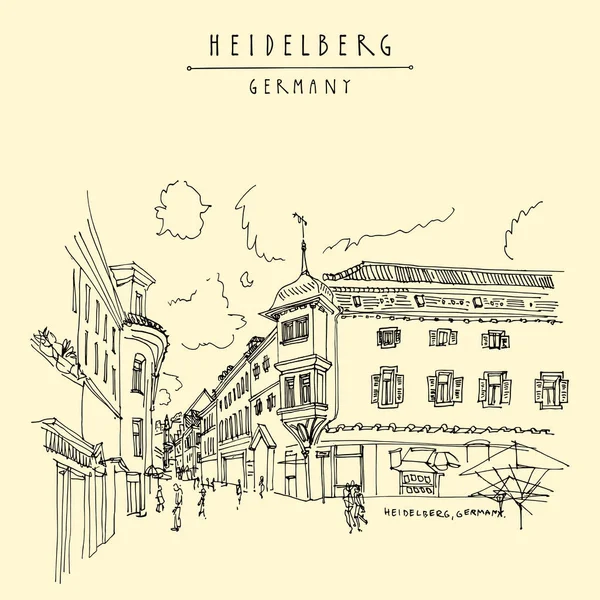 Heidelberg, Alemania, Europa. Plaza de la ciudad con cafés paseo lateral en — Vector de stock