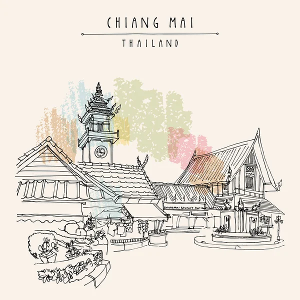 Chiang Mai, Tailandia. Estación de tren. Estación de tren histórica — Vector de stock