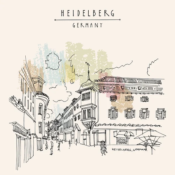 Гейдельберг, Германия, Европа. Городская площадь с боковыми пешеходными кафе — стоковый вектор