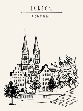 Lubeck, Almanya, Avrupa. Hanseatic City nehir kenarı. Tarihsel bobin