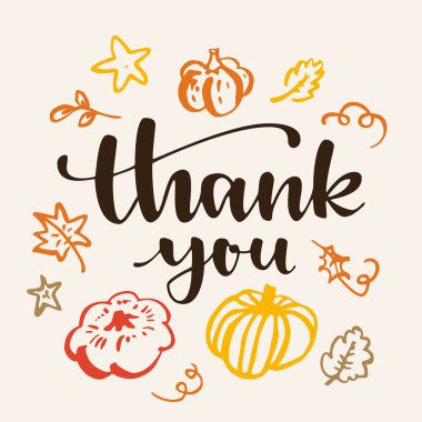 Teşekkür ederiz. Şükran Günü tebrik kartı. Sonbahar modern kaligrafik 