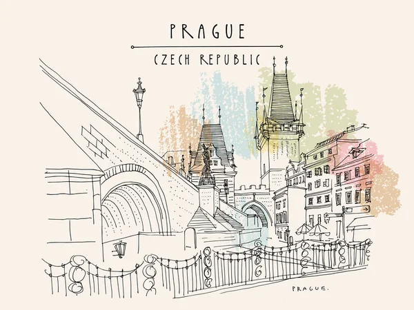 Praga, República Checa. Puente de Carlos (Karluv Most). Praga fam — Archivo Imágenes Vectoriales