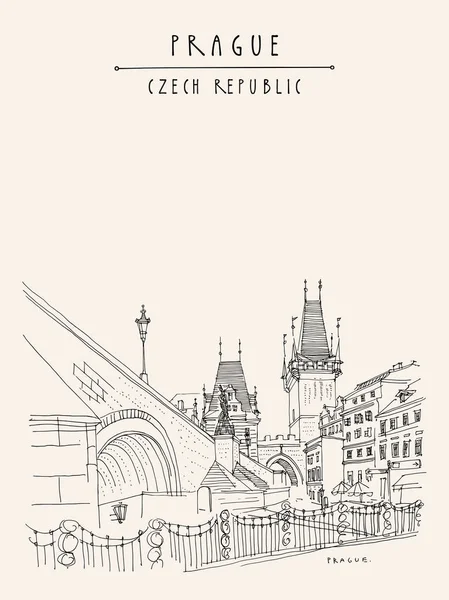 Prag, Çek Cumhuriyeti, Avrupa. Charles Bridge (Karluv Most). Başla. — Stok Vektör