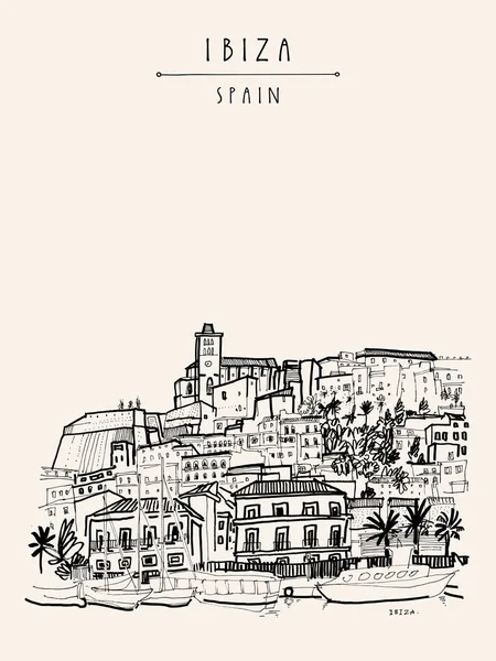 Ibiza Town Old city, Balearic islands, Spain, Europe. Ibiza cast — Stock Vector