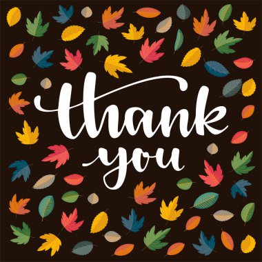 Teşekkür ederiz. Şükran Günü tebrik kartı. Sonbahar modern kaligrafik 