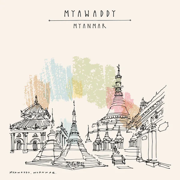 Myawaddy, estado de Kayin (Karen). Myanmar (Birmania), Sudeste Asiático . — Vector de stock