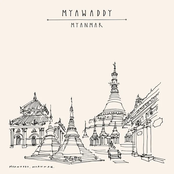 Myawaddy, estado de Kayin (Karen). Myanmar (Birmania), Sudeste Asiático . — Vector de stock