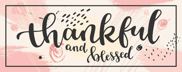 感謝と祝福された感謝祭の言葉手描き水平ba — ストックベクタ
