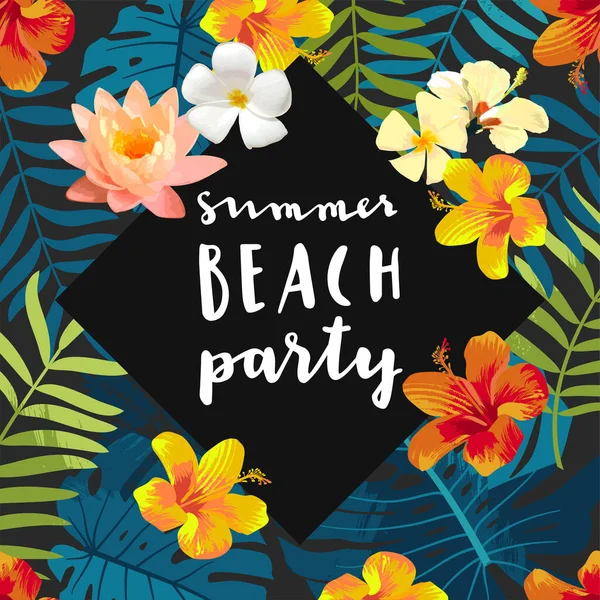 Summer Beach Party Cartão Caligrafia Cartão Postal Verão Com Folhas —  Vetores de Stock