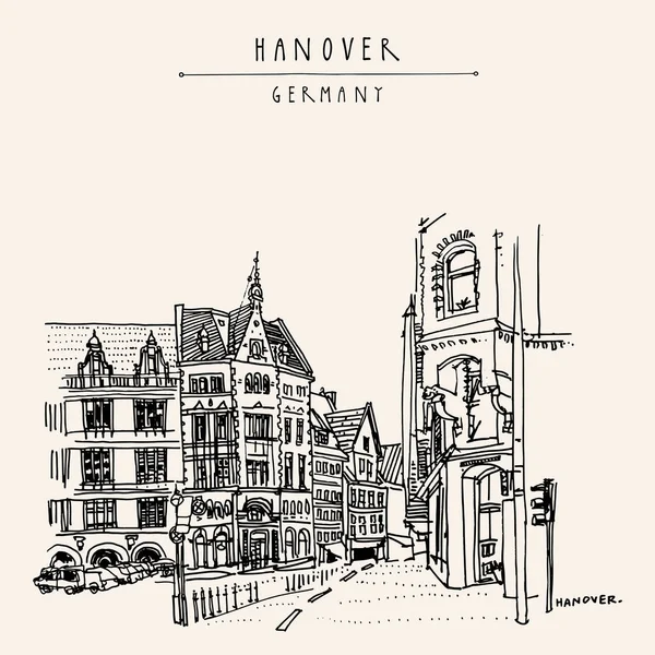 Calle Ciudad Vieja Hanover Alemania Europa Edificios Históricos Dibujo Mano — Vector de stock