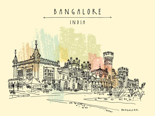 Bangalore Bengaluru Karnataka Índia Belo Palácio Bangalore Esboço Viagem Modelo — Vetor de Stock