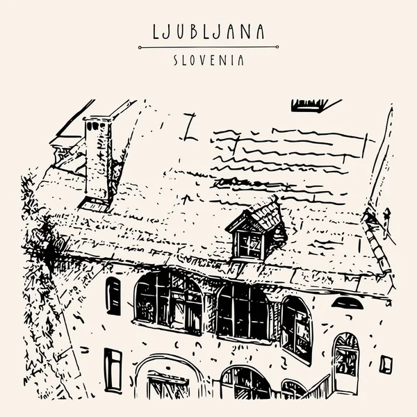 Liubliana Eslovenia Europa Casa Casco Antiguo Bonito Techo Viejo Con — Vector de stock