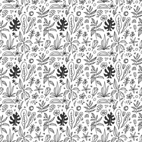 Dessiné Main Motif Sans Couture Doodle Artistique Noir Blanc Avec — Image vectorielle