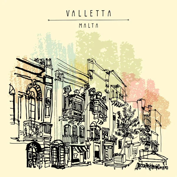 Valeta Malta Europa Calle Peatonal Casco Antiguo Bonitos Edificios Históricos — Vector de stock