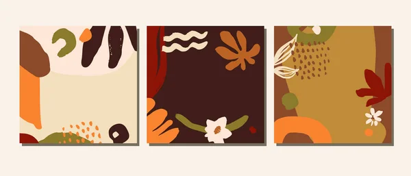 Organic Collage Hand Drawed Earty Terracotta Χρώματα Αφηρημένα Βοτανικά Καλύμματα — Διανυσματικό Αρχείο