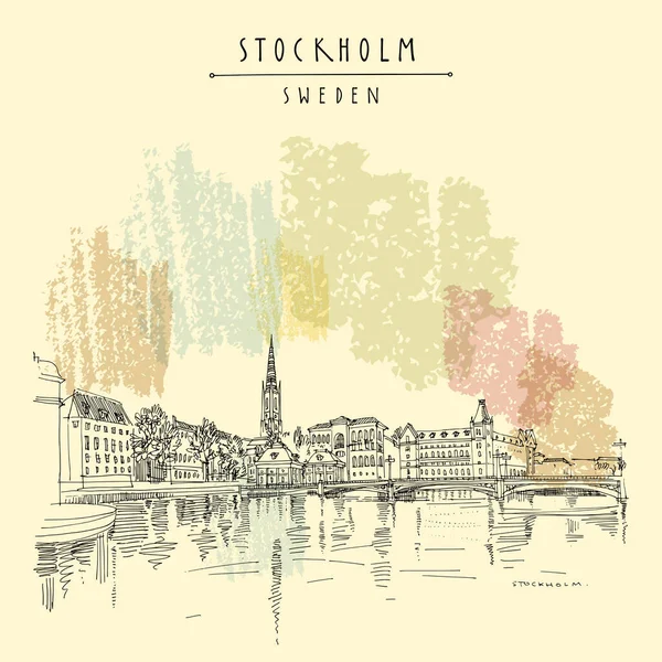 Cartão Postal Vector Estocolmo Panorama Estocolmo Suécia Escandinávia Europa Gamla —  Vetores de Stock
