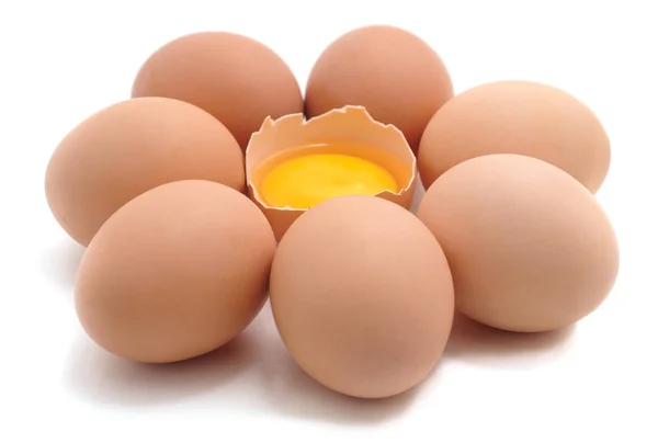 Rusak Dan Seluruh Telur Terisolasi Pada Latar Belakang Putih — Stok Foto