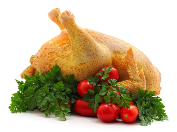 白地に隔離された新鮮な鶏や野菜 — ストック写真
