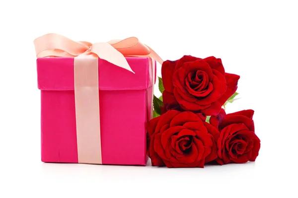 Red Roses Gift Box Isolated White Background Stock Photo