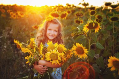 Yaz. Ayçiçeği tarlası güzel çocuklar. Aşk bebeğim. Çocuk eğlence