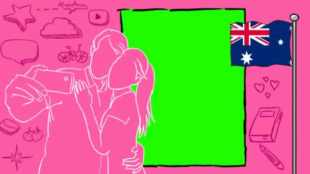Australia Dibujado Mano Turismo — Vídeos de Stock