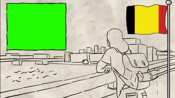 ベルギー手描きの観光 — ストック動画