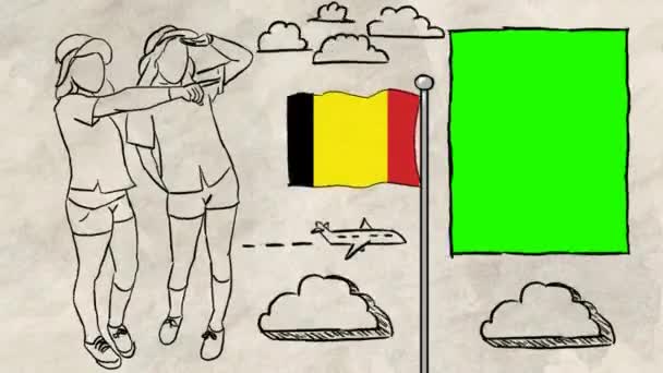 Belgium Hand Drawn Tourism — Stock Video