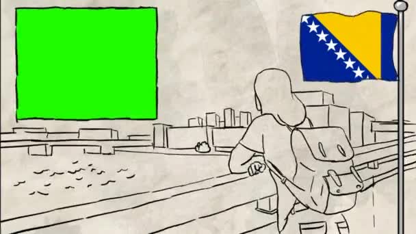 ボスニア ヘルツェゴビナ手描きの観光 — ストック動画