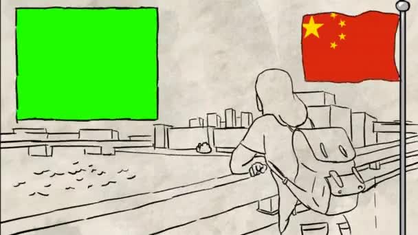 Kina Hand Dras Turism — Stockvideo