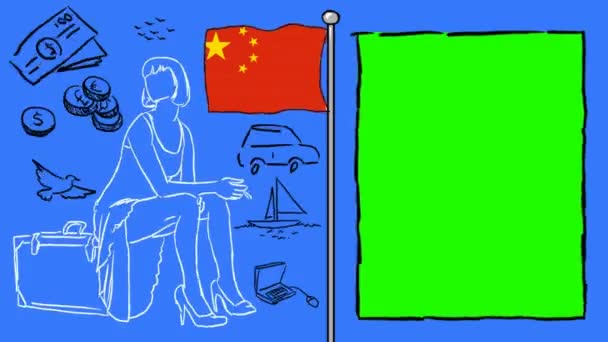 Chiny Ręcznie Rysowane Turystyka — Wideo stockowe