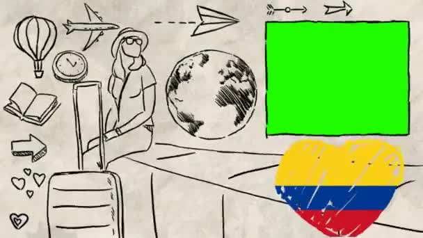 Colombia Turismo Disegnato Mano — Video Stock