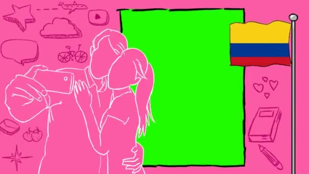 Kolumbia Ręcznie Rysowane Turystyka — Wideo stockowe