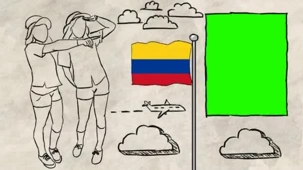 Colombia Dibujado Mano Turismo — Vídeo de stock