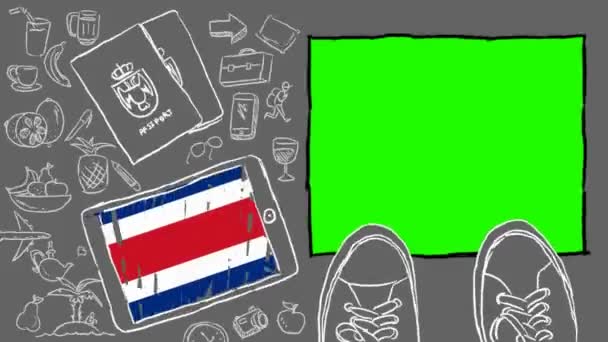 Costa Rica Turismo Dibujado Mano — Vídeos de Stock