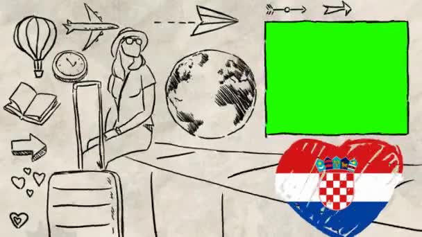 Croacia Dibujado Mano Turismo — Vídeo de stock