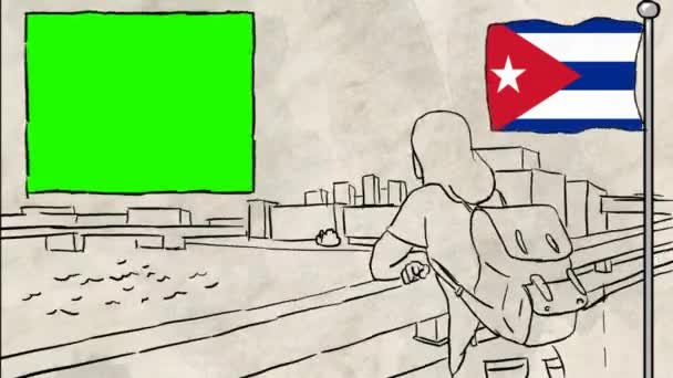 Cuba Hand Drawn Tourism — Stock Video