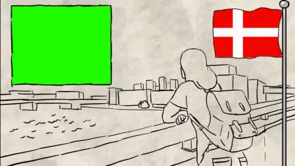 Denmark Hand Drawn Tourism — Stock Video