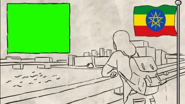 Etiopia Turismo Disegnato Mano — Video Stock