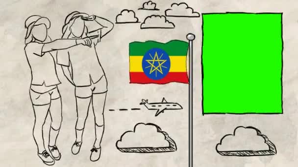 Äthiopien Handgezeichneter Tourismus — Stockvideo