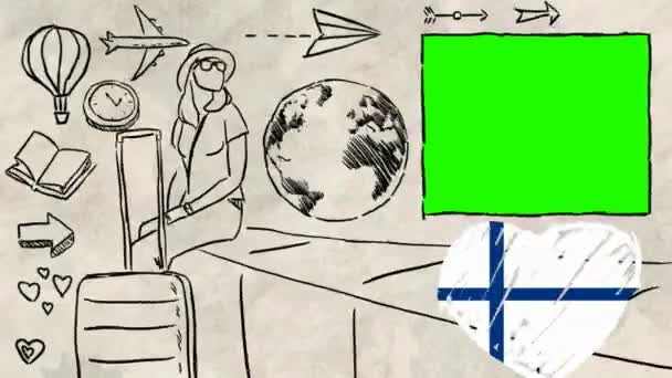 Finlandia Ręcznie Rysowane Turystyka — Wideo stockowe