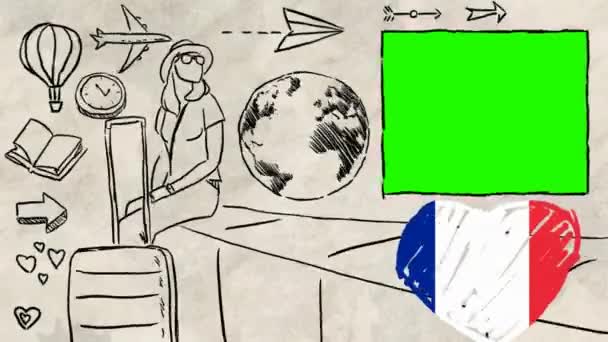 Francia Turismo Disegnato Mano — Video Stock